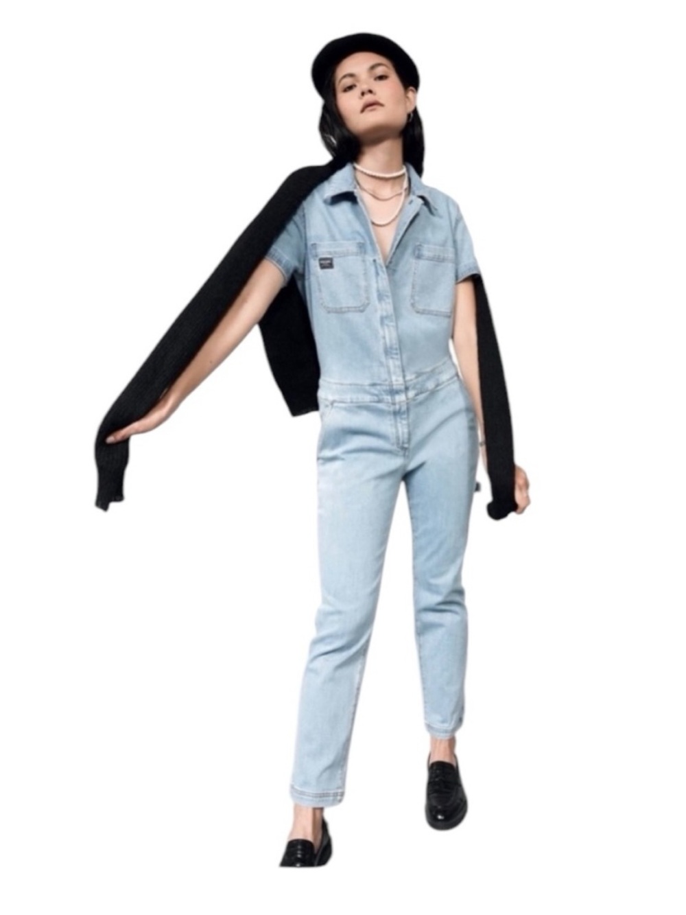 Wildfang the essential denim short sleeve coverall size small